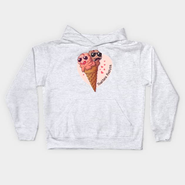 Together Forever Ice Cream Cones Couple Kids Hoodie by Mako Design 